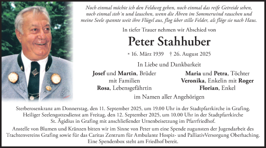 Traueranzeige von Peter Stahhuber von merkurtz