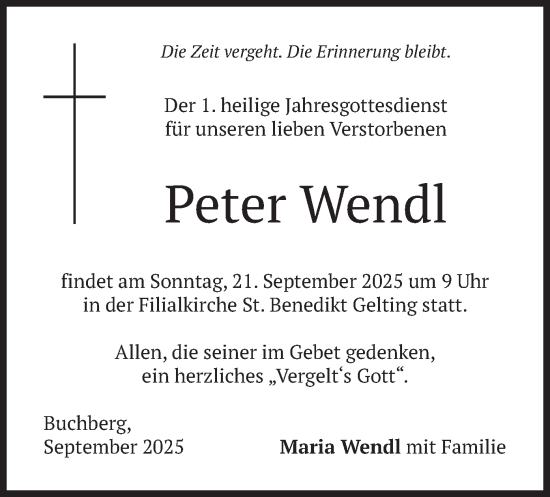 Traueranzeige von Peter Wendl von merkurtz