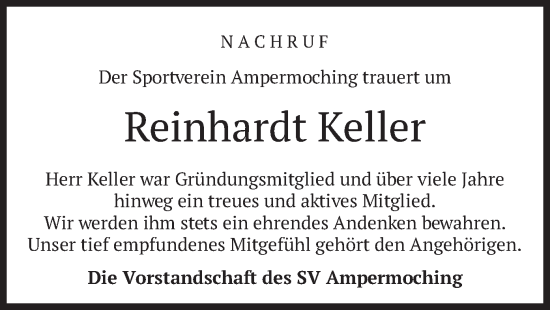 Traueranzeige von Reinhardt Keller von merkurtz