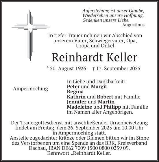 Traueranzeige von Reinhardt Keller von merkurtz