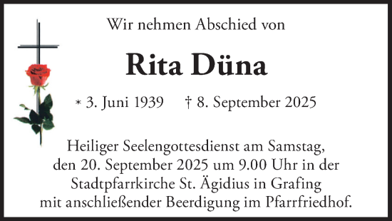Traueranzeige von Rita Düna von merkurtz