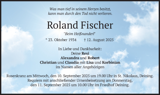 Traueranzeige von Roland Fischer von merkurtz