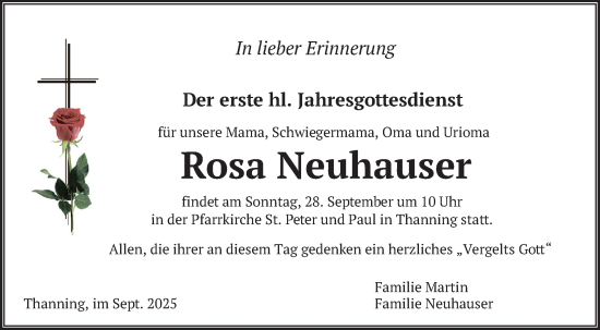 Traueranzeige von Rosa Neuhauser von merkurtz