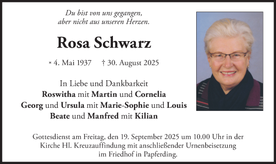 Traueranzeige von Rosa Schwarz von merkurtz
