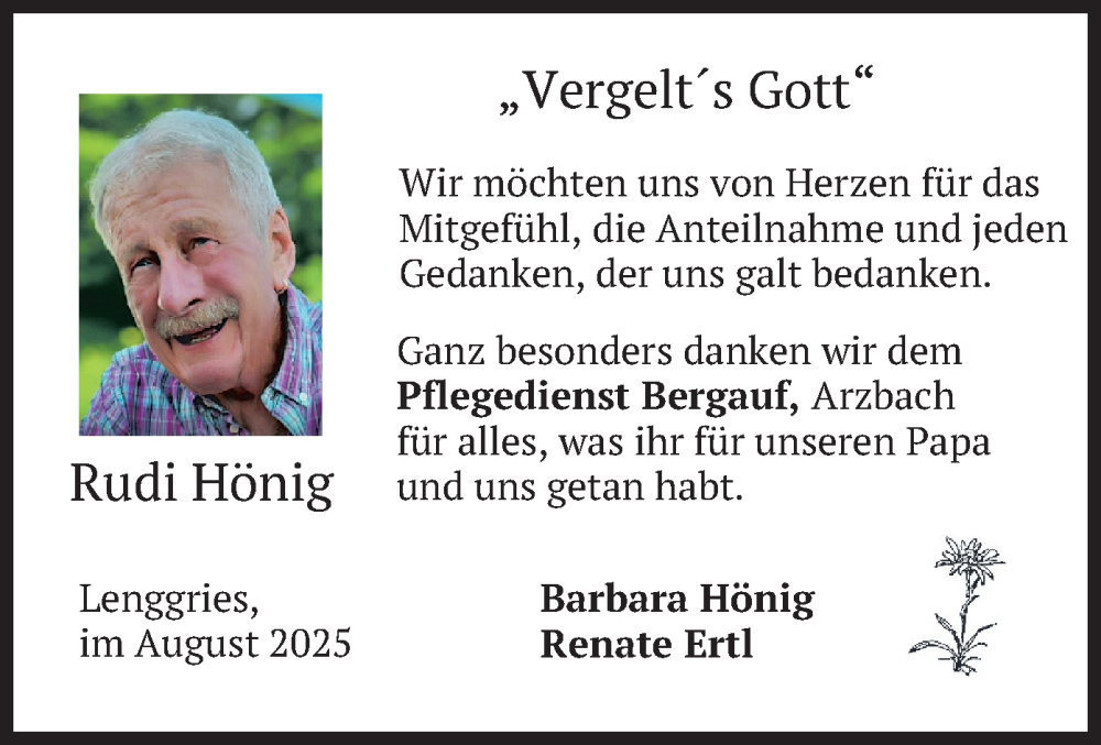  Traueranzeige für Rudi Hönig vom 13.09.2025 aus merkurtz