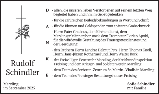 Traueranzeige von Rudolf Schindler von merkurtz
