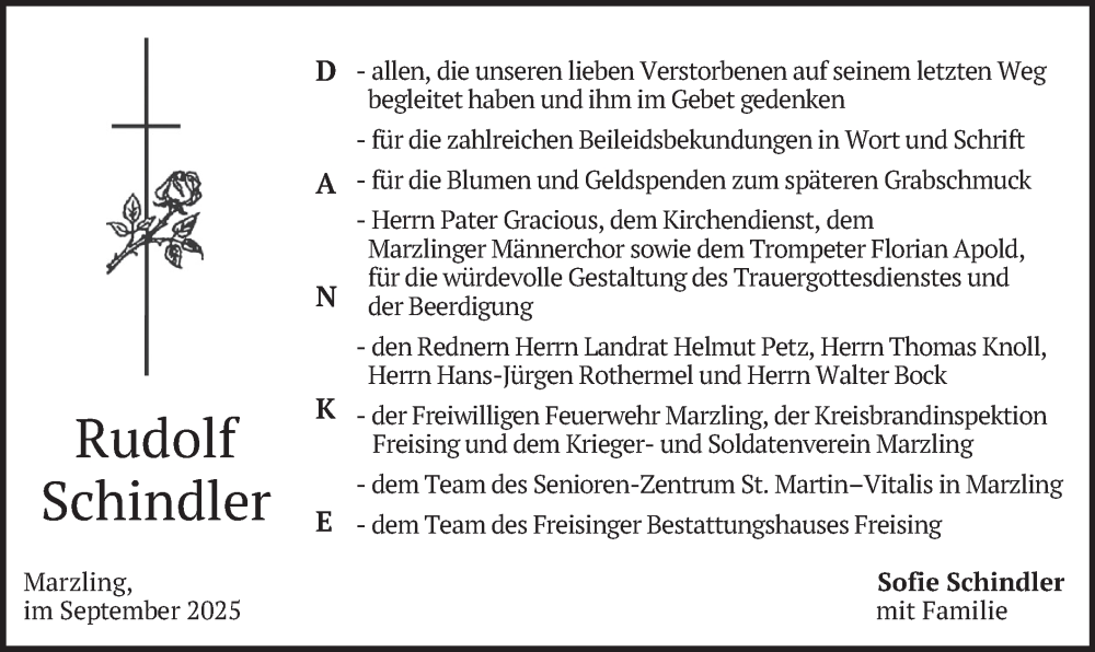  Traueranzeige für Rudolf Schindler vom 13.09.2025 aus merkurtz