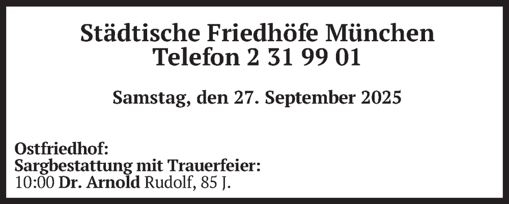  Traueranzeige für Städtische Friedhöfe München vom 27.09.2025 vom 27.09.2025 aus merkurtz