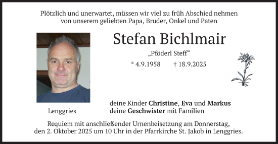 Traueranzeige von Stefan Bichlmair von merkurtz