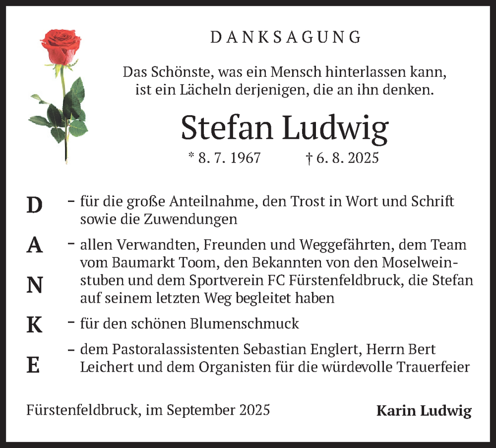  Traueranzeige für Stefan Ludwig vom 27.09.2025 aus merkurtz