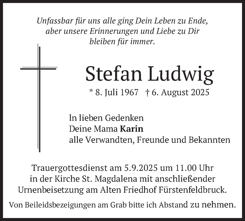  Traueranzeige für Stefan Ludwig vom 02.09.2025 aus merkurtz