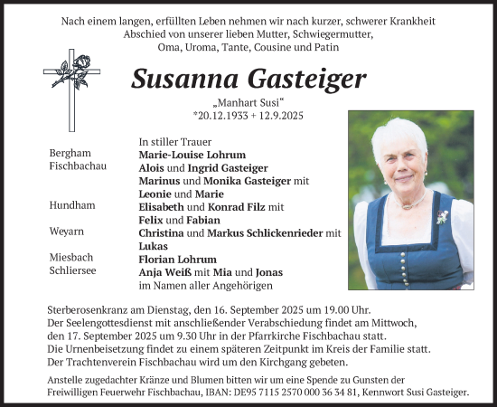 Traueranzeige von Susanna Gasteiger von merkurtz