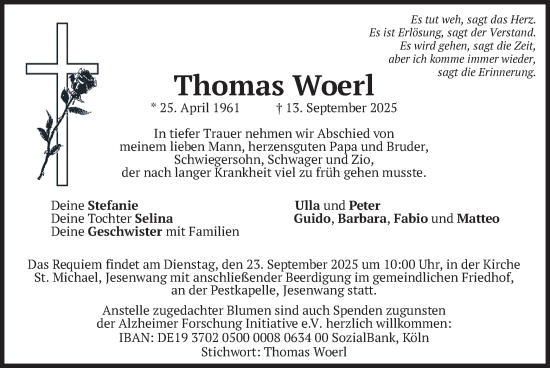 Traueranzeige von Thomas Woerl von merkurtz