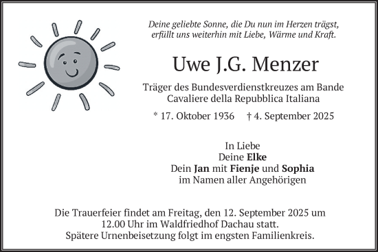 Traueranzeige von Uwe J.G. Menzer von merkurtz