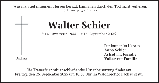 Traueranzeige von Walter Schier von merkurtz