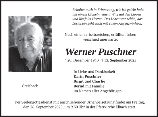 Traueranzeige von Werner Puschner von merkurtz