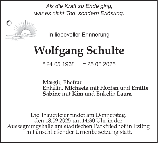 Traueranzeige von Wolfgang Schulte von merkurtz