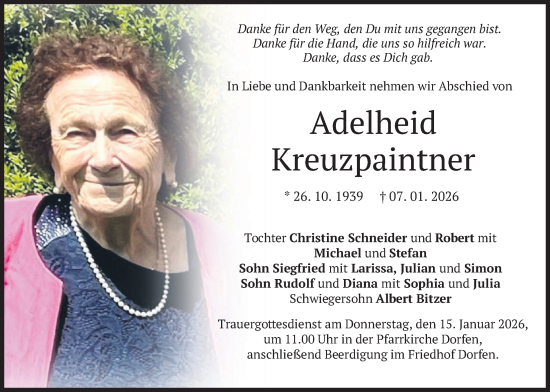 Traueranzeige von Adelheid Kreuzpaintner von merkurtz