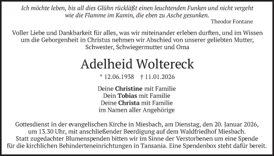 Traueranzeige von Adelheid Woltereck von merkurtz