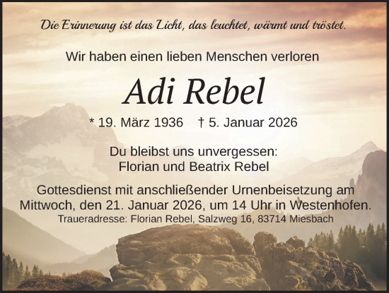 Traueranzeige von Adi Rebel von merkurtz