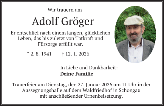 Traueranzeige von Adolf Gröger von merkurtz