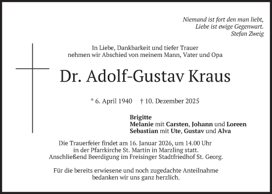 Traueranzeige von Adolf-Gustav Kraus von merkurtz