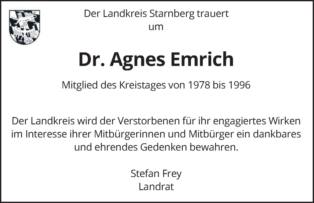 Traueranzeige für Agnes Emrich vom 24.01.2026 aus merkurtz
