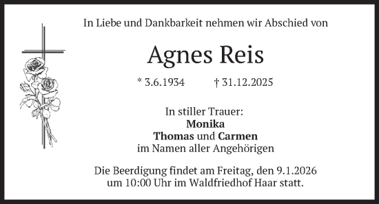 Traueranzeige von Agnes Reis von merkurtz