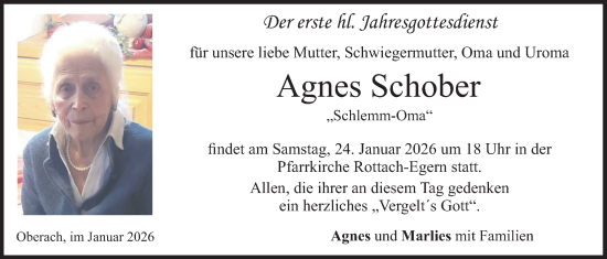 Traueranzeige von Agnes Schober von merkurtz