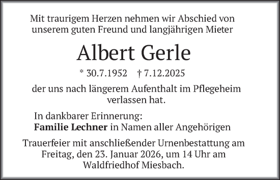 Traueranzeige von Albert Gerle von merkurtz