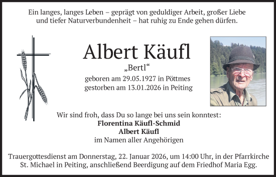 Traueranzeige von Albert Käufl von merkurtz
