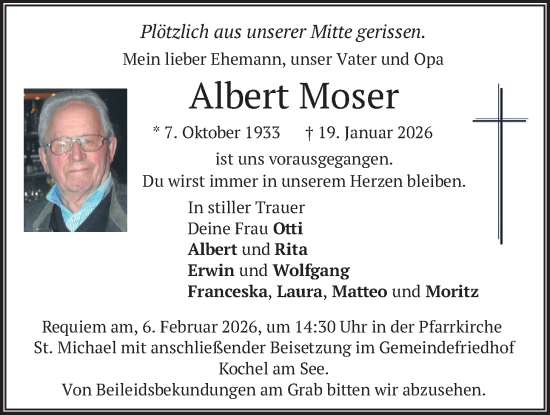 Traueranzeige von Albert Moser von merkurtz