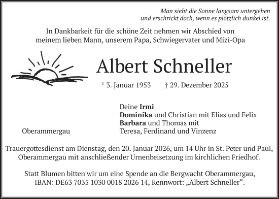 Traueranzeige von Albert Schneller von merkurtz