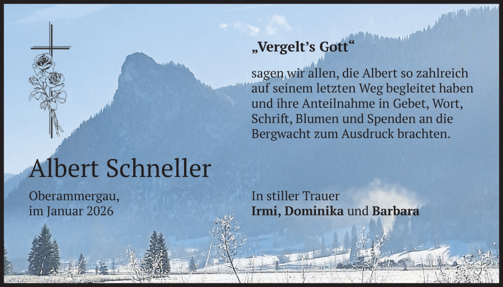  Traueranzeige für Albert Schneller vom 31.01.2026 aus merkurtz