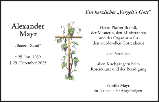 Traueranzeige von Alexander Mayr von merkurtz