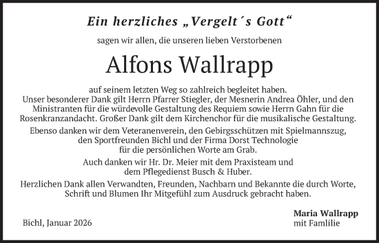 Traueranzeige von Alfons Wallrapp von merkurtz