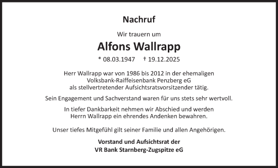 Traueranzeige von Alfons Wallrapp von merkurtz