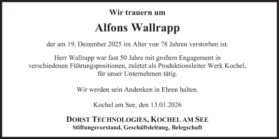 Traueranzeige von Alfons Wallrapp von merkurtz