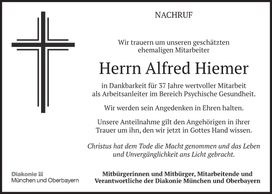 Traueranzeige von Alfred Hiemer von merkurtz