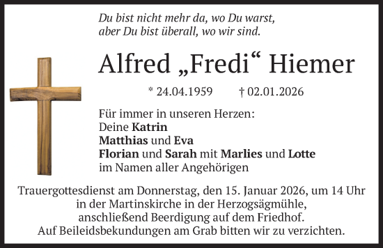 Traueranzeige von Alfred Hiemer von merkurtz