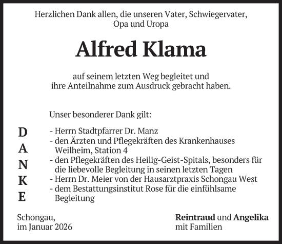 Traueranzeige von Alfred Klama von merkurtz
