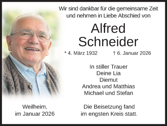 Traueranzeige von Alfred Schneider von merkurtz