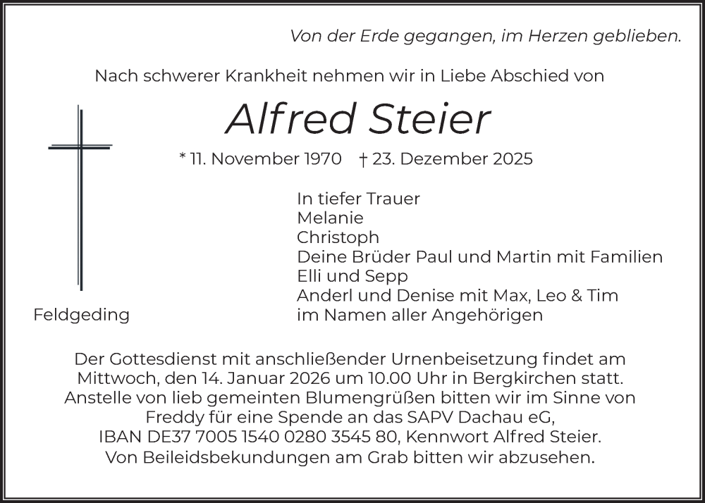  Traueranzeige für Alfred Steier vom 10.01.2026 aus merkurtz