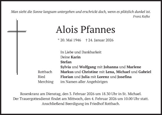 Traueranzeige von Alois Pfannes von merkurtz