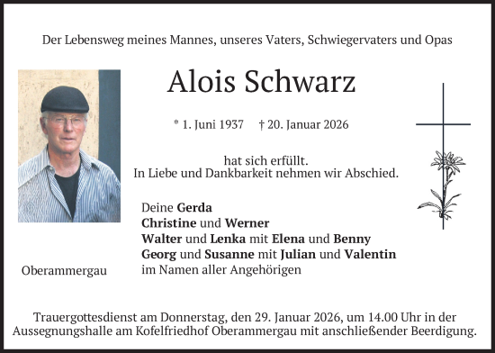 Traueranzeige von Alois Schwarz von merkurtz