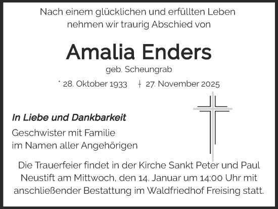 Traueranzeige von Amalia Enders von merkurtz