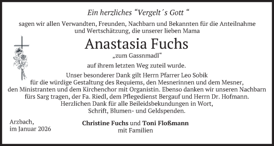 Traueranzeige von Anastasia Fuchs von merkurtz