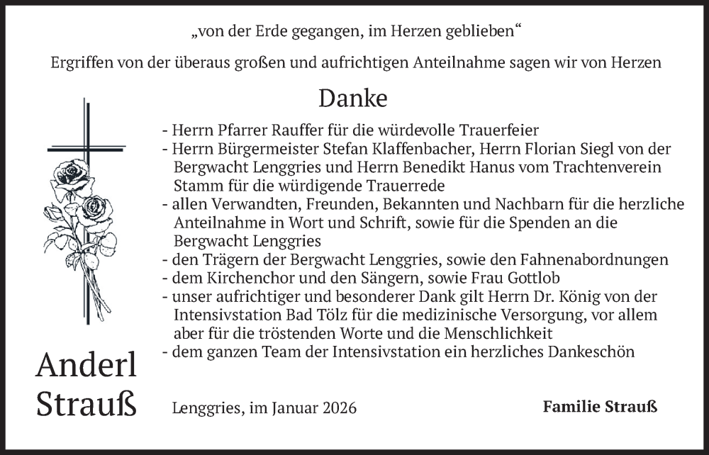  Traueranzeige für Anderl Strauß vom 31.01.2026 aus merkurtz