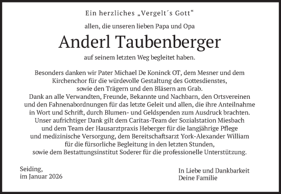 Traueranzeige von Anderl Taubenberger von merkurtz