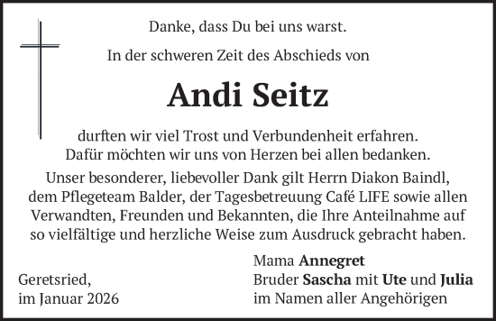 Traueranzeige von Andi Seitz von merkurtz